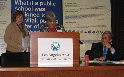 Gail Goldberg, Director of Planning, LA City Planning Department; Maria Casillas, President, Families in Schools; David Abel, Chairman, NSBN (from left to right).